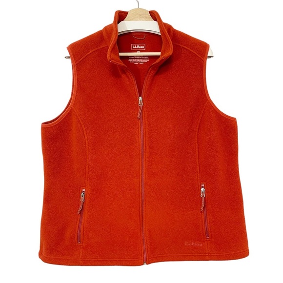 LL Bean Fleece Vest Womens 2XL Full Zip Polartec Outdoor Hiking Jacket Orange - Picture 2 of 7